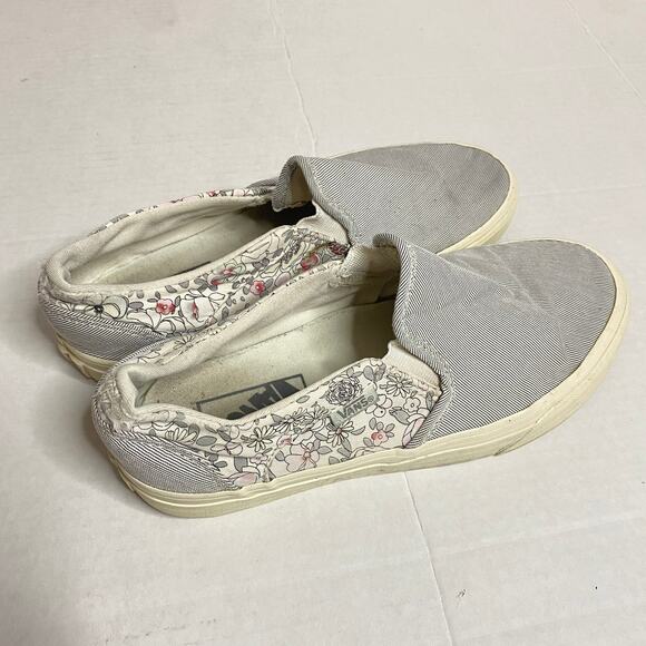 Vans Asher Floral Striped Canvas Sneaker Grey White Light Pink Sz 7.5 - Picture 2 of 9